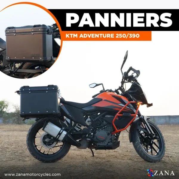 Zana Panniers( 36 LTR )Aluminium R-Flat Black With Frame For KTM ADV 250/390 — Standard