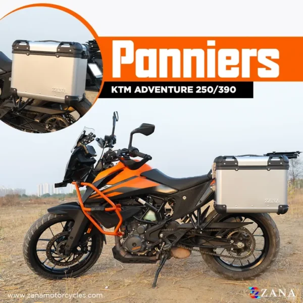 Zana Panniers( 36 LTR ) Aluminium R-Flat Silver With Frame For KTM ADV 250/390 — Standard